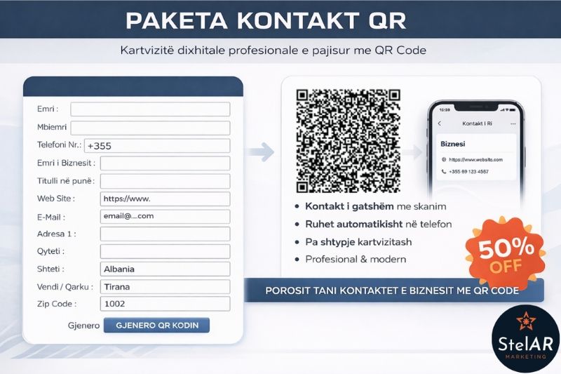 qr code kontakt, qr code karte biznesi, qr code informacion kontakti, qr code vizite dixhitale,
