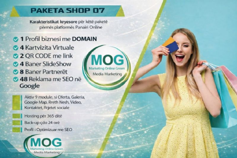Paketa SHOP me 48 reklama, Faqe interneti E Shop, Website E Commerce dyqan online, Web faqe per dyqan online E Shop, Dyqan per shitje online E Shop, marketing digjital Shqiperi, reklame me dyqan online, Profil biznesi me link, website per biznes