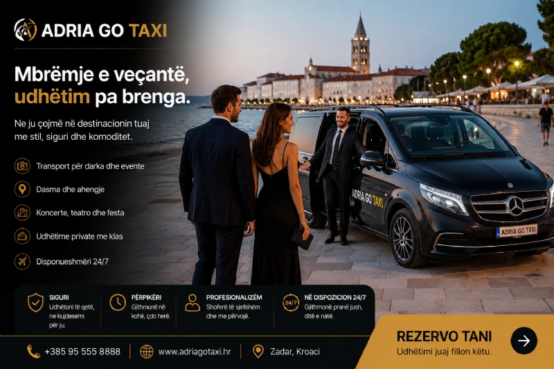 Mbrëmja është për kënaqësi, udhëtimin lëreni në duart tona. ADRIA GO TAXI ju çon sigurt në destinacion.