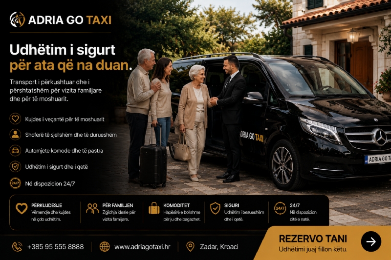 Kujdes dhe siguri për ata që kanë më shumë rëndësi. ADRIA GO TAXI pranë familjes suaj në çdo udhëtim.