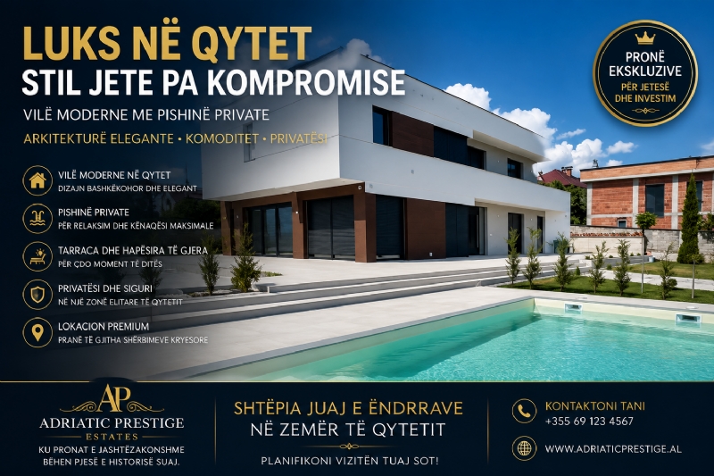 Vilë moderne në qytet me pishinë private – arkitekturë elegante dhe komoditet për një jetë pa kompromise