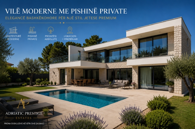 Vilë moderne me pishinë private dhe arkitekturë elegante në një nga lokacionet më të kërkuara në Kroaci