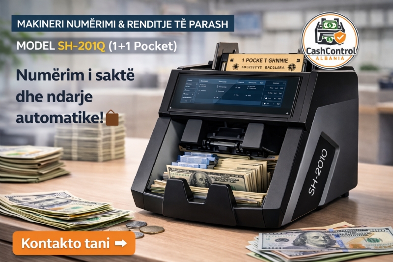 Makineri per Renditje Parash, Modeli SH-201Q nga Cash Control Albania, numerues parash me garanci, pajisje cash me servis, makineri numerues profesional me suport, pajisje bankare ne shitje me ofert speciale, numerues parash online
