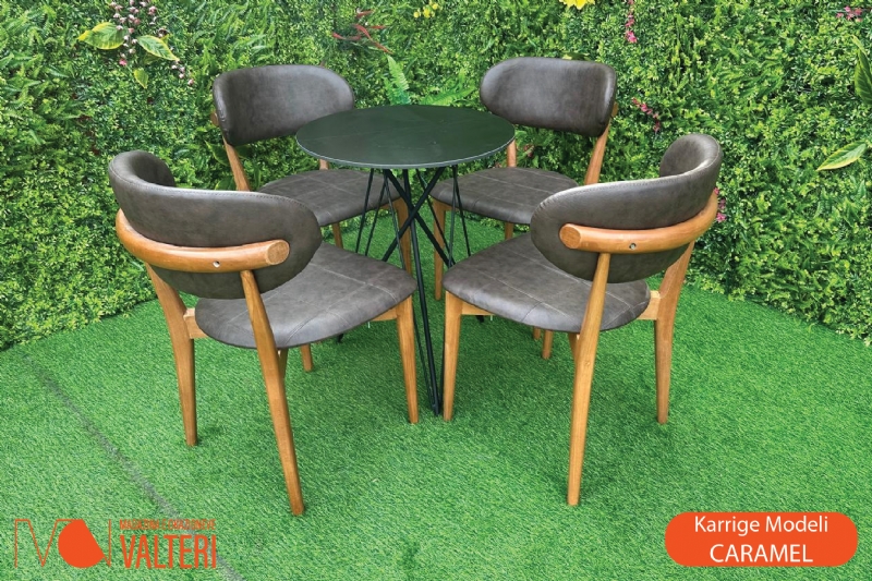 Karrige Modeli CARAMEL elegante, karrige tapiceri lekure kafe, mobilje per restorante Pogradec, mobilje per bare Pogradec, karrige druri me tapiceri me shumice, karrige dekorative per lokale dhe salle ngrenie, mobilje per bare Kavaje 