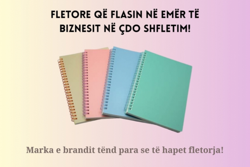 fletore spirale me logo, bllok shenimesh promocional, fletore e personalizuar, bllok shenimesh i loguar, fletore biznesi me logo, fletore materiale marketingu, fletore pune promocionale, fletore spirale me logo