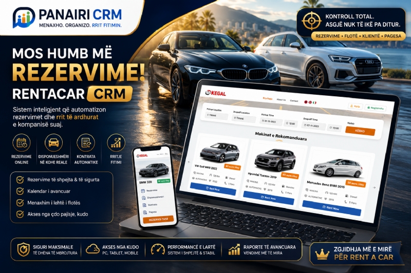 PANAIRI CRM prezanton Software Rental Rentacar CRM, platformën moderne që automatizon rezervimet dhe kontrollon çdo automjet.