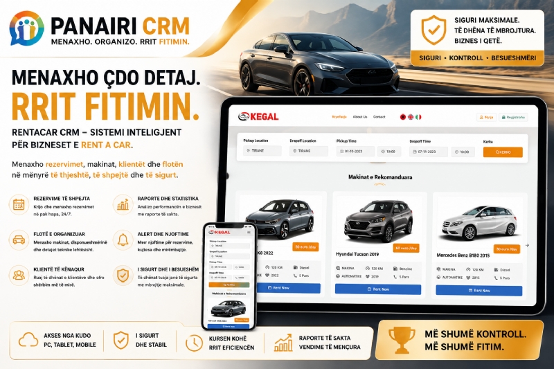 A doni të menaxhoni flotën pa stres dhe pa konfuzion? PANAIRI CRM sjell sistemin modern për agjenci serioze Rent a Car.