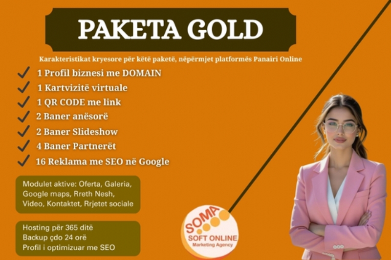Paketa E-SHOP me 16 reklama dhe Profil biznesi me domain në platformën Panairi Online me SEO ne Google, Dyqan per shitje online, marketing dixhital per e shop, agjenci marketing online per e shop, kompani marketing dixhital