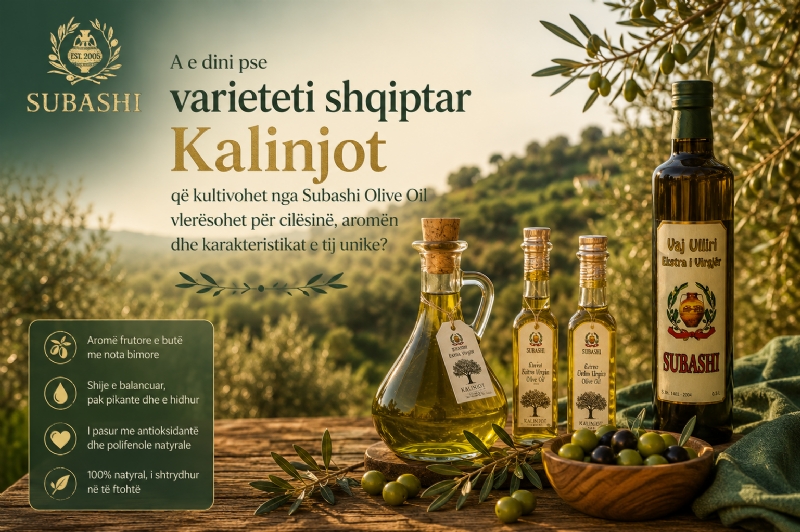 A e dini pse varieteti shqiptar Kalinjot që kultivohet nga Subashi Olive Oil vlerësohet për cilësinë, aromën dhe karakteristikat e tij unike?